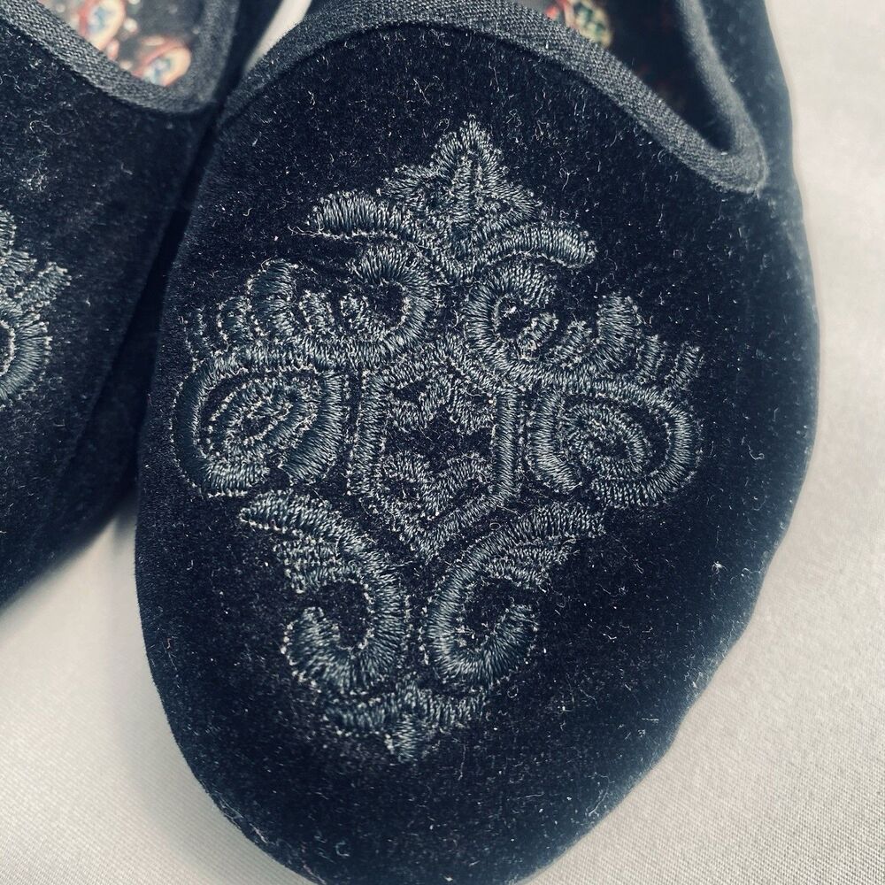 Coasters Black Velvet Smoking Slippers Embroidered Gothic Dark Academia Sz 3